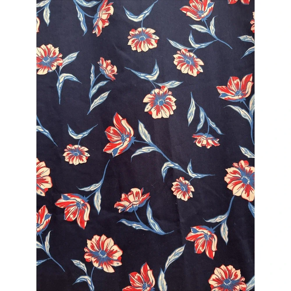 Land's End‎ White Navy Printed Lined Floral Zip  A Line Skirt SZ 12